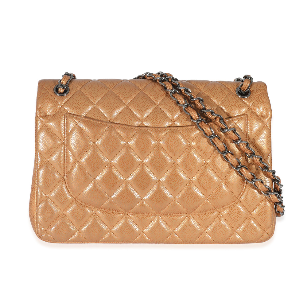Chanel Gold Metallic Caviar Jumbo Double Flap Handbag - Picture 5 of 8